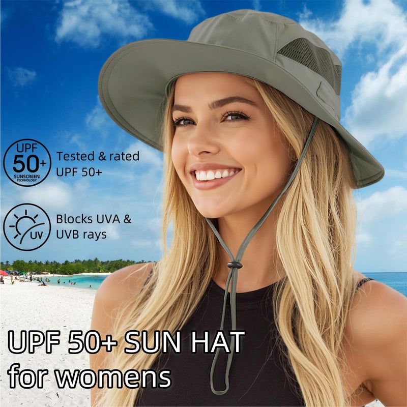 Connectyle Women's Summer Beach Hats Breathable Mesh Bucket Sun Hat Wide Brim UV Protection Fishing Hiking Hat Army Green - Image 2